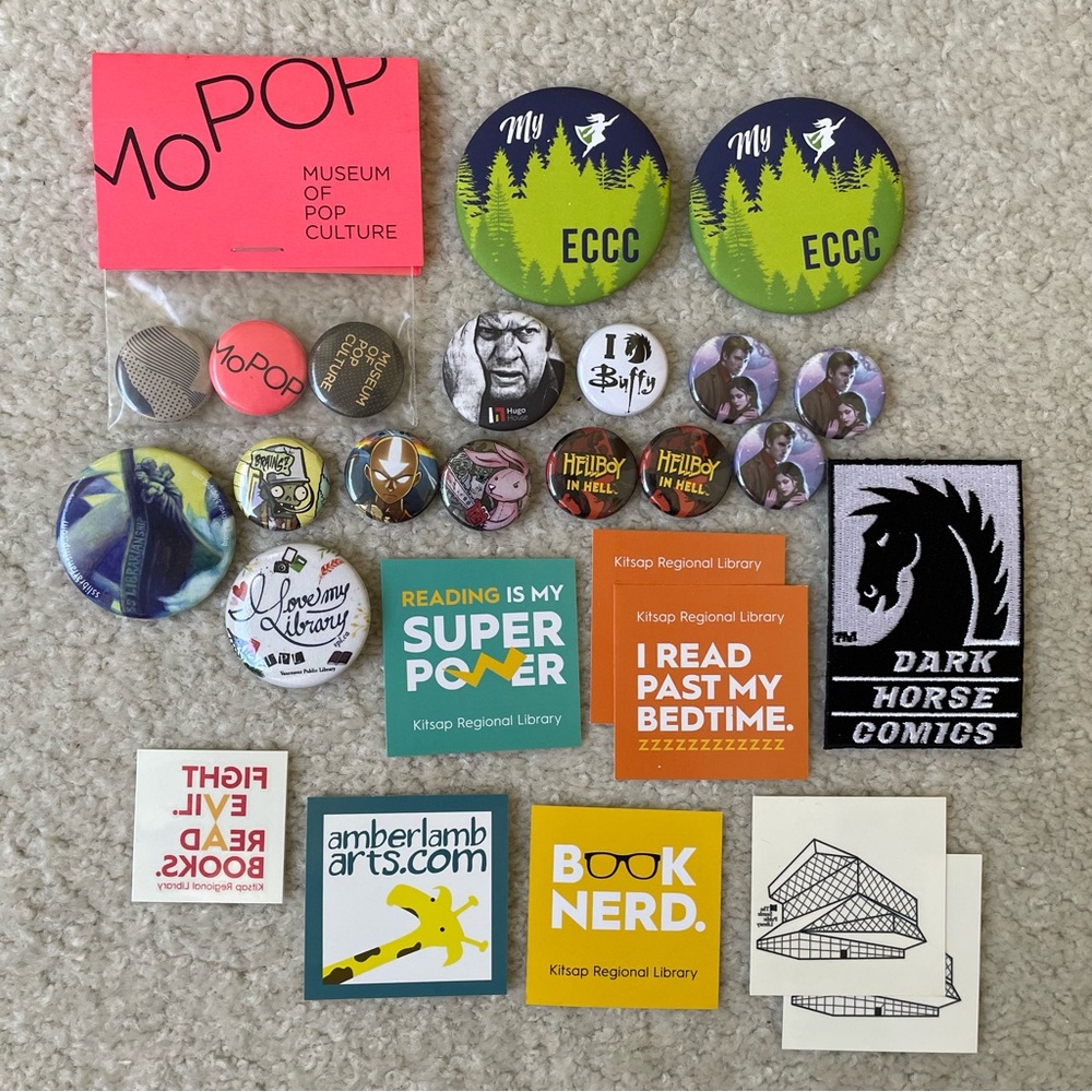 Lot of Buttons, Stickers, Temporary Tattoos, Etc.